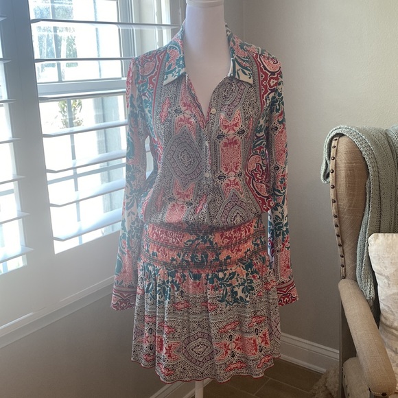 Hale Bob, Silk Blend, Size Small Dress. Smocked dropped waist. - Picture 2 of 4